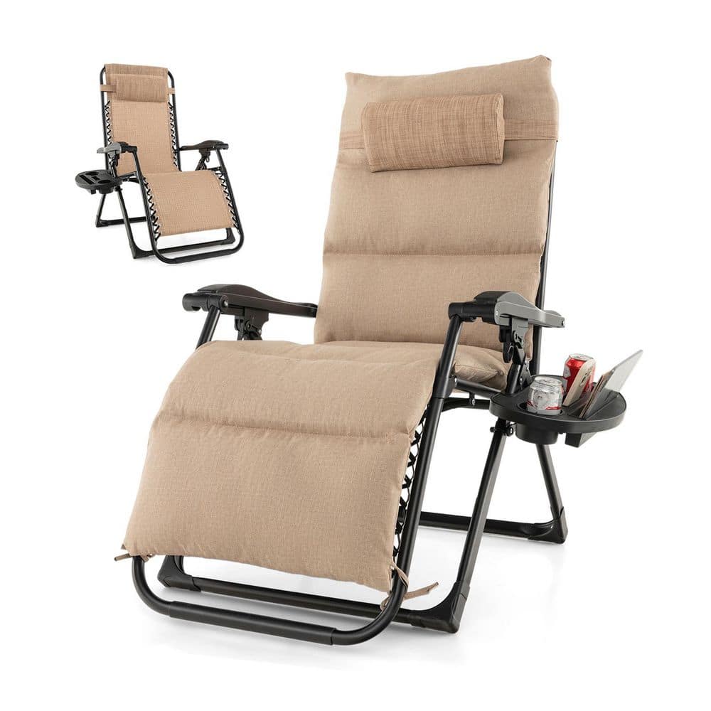 ANGELES HOME Black Metal Zero Gravity Outdoor Lounge Chair with