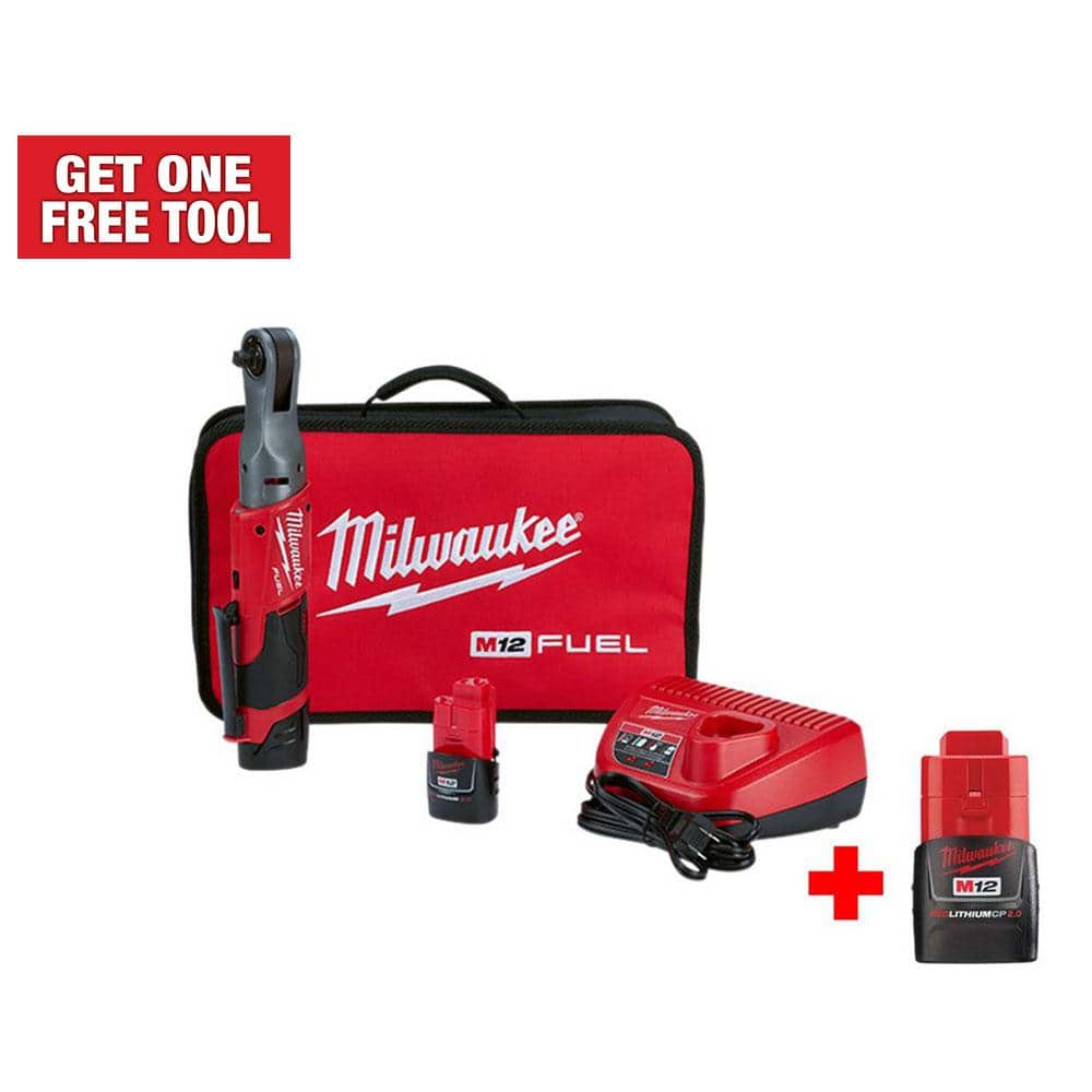 Milwaukee M12 FUEL 12V Lithium-Ion Brushless Cordless 3/8 in. Ratchet Kit With M12 2.0Ah Battery -  2557-22-48-1BG