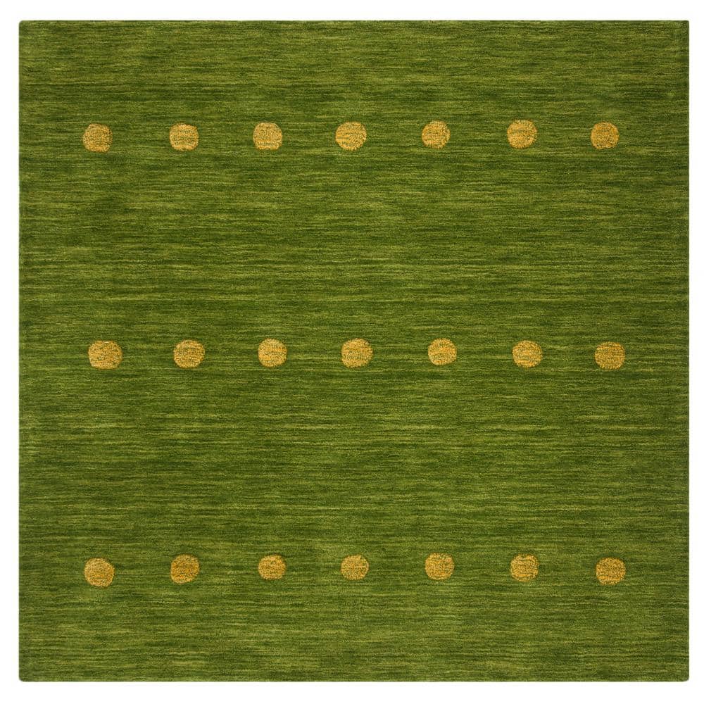 Handmade Green Wool Square Area Rug with Golden Dots, 6'x6'