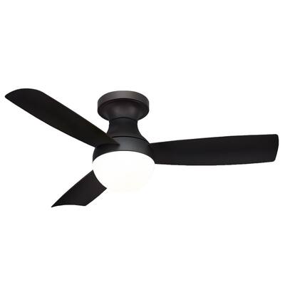 Orb 44 in. Indoor/Outdoor Matte Black 3-Blade Smart Compatible Flush Mount Ceiling Fan with LED Light Kit and Remote
