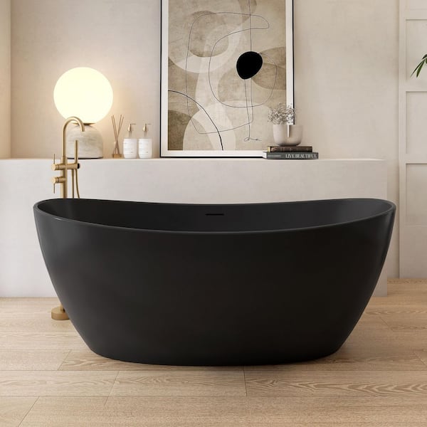 65 in. x 33 in. Stone Resin Freestanding Soaking Bathtub in Matte Black