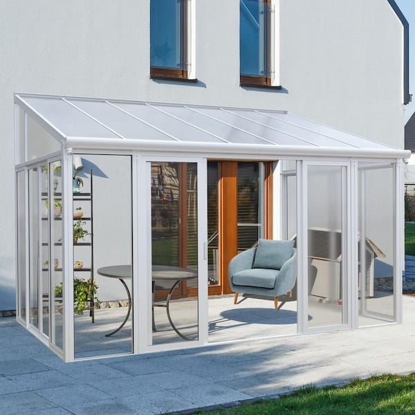 Outdoor 10 ft. x 14 ft. White/Clear Sunroom, Patio Enclosure and Solarium