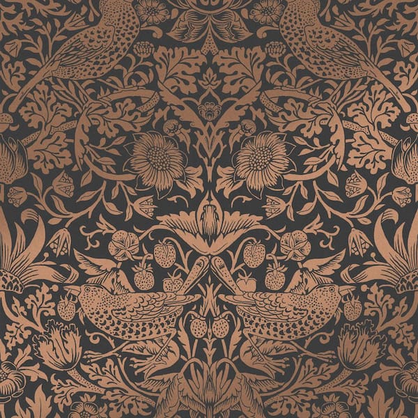 Graham & Brown Strawberry Thief Fibrous Dark Grey Wallpaper Sample