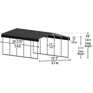 12 ft. W x 24 ft. D x 7 ft. H Charcoal Galvanized Steel Carport, Car Canopy and Shelter