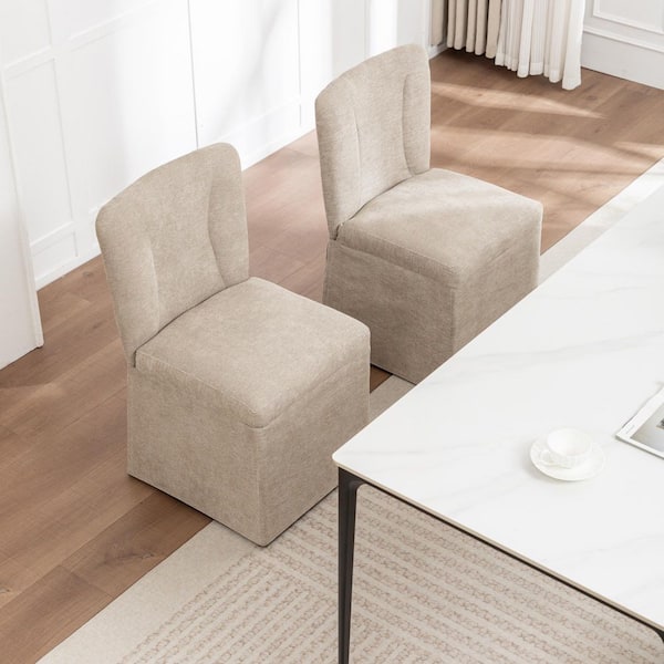 Salome Brown Fabric Upholstered Dining Chairs with Padded Seat, Backrest (Set of 2)