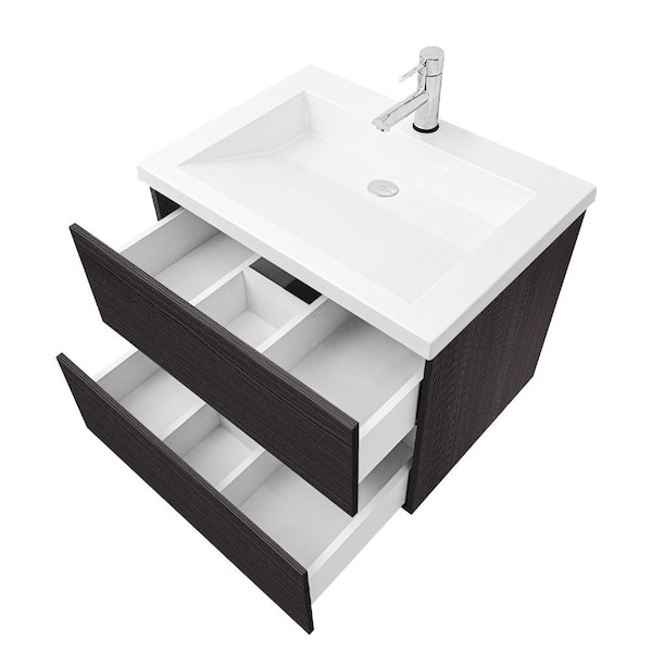 Air Wall Mount 30 in. W x 19 in. D x 20 in. H Single Sink Floating Bath Vanity in Dark Ebony W/White Cultured Marble Top