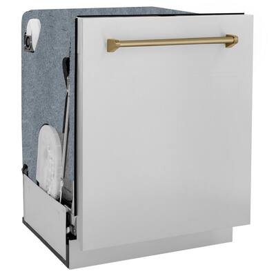 ZLINE Autograph Edition 24 in. in Stainless Steel 3rd Rack Tall Tub Dishwasher with Champagne Bronze Handle, 51dBa