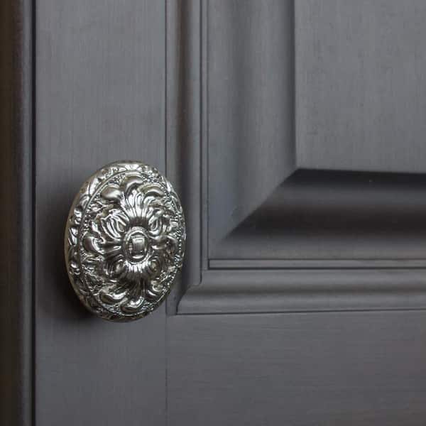 2 in. Dia Satin Nickel Old World Ornate Oval Cabinet Knob (10-Pack)