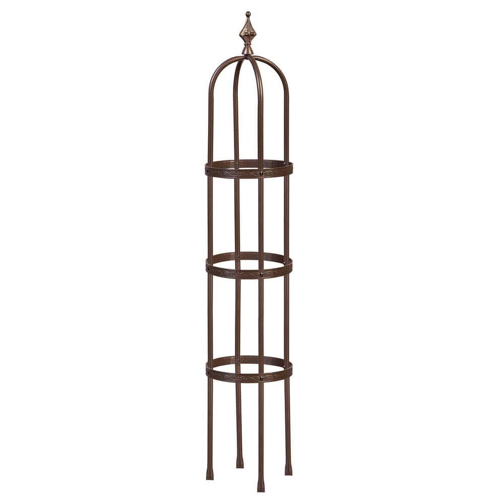 Bronze Steel 5 ft Garden Obelisk Trellis with Floral Pattern