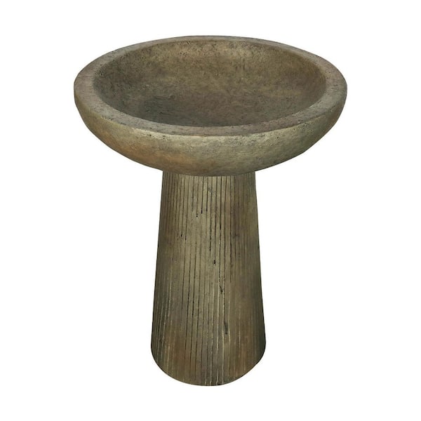 24. 4in. Brozen Outdoor Concrete Birdbaths with 17. 5 in. Dia. Bath Bowl and Striping Pedestal Garden Patio Lawn Yard