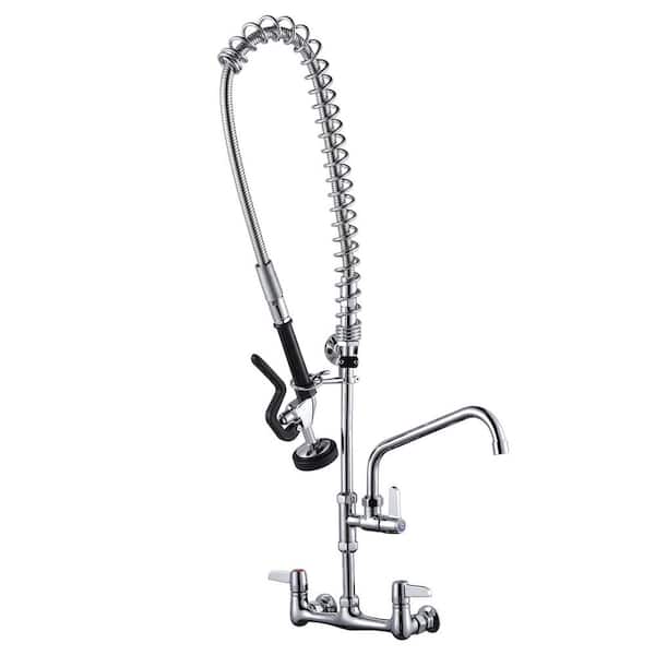ALEASHA Commercial 36 in. Triple-Handle Pull Down Sprayer Kitchen Faucet with Pre-Rinse Sprayer in Chrome