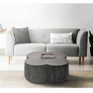 36 in. Gray Specialty Wood Coffee Table with Clover Leaf Drum Platform Base