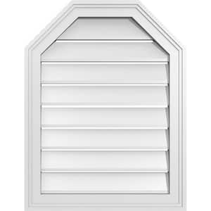 20 in. x 26 in. Octagonal Top Surface Mount PVC Gable Vent: Functional with Brickmould Frame