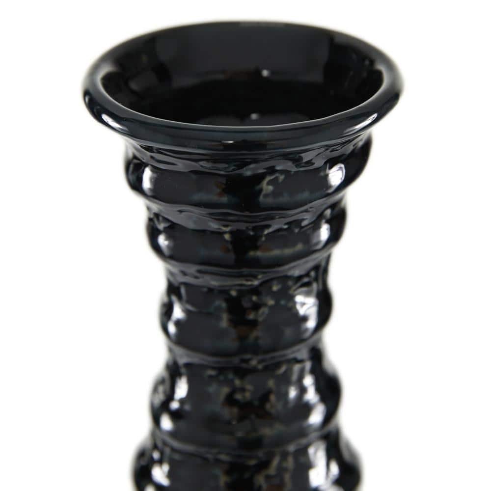 Tall Black Rippled Ceramic Floor Vase