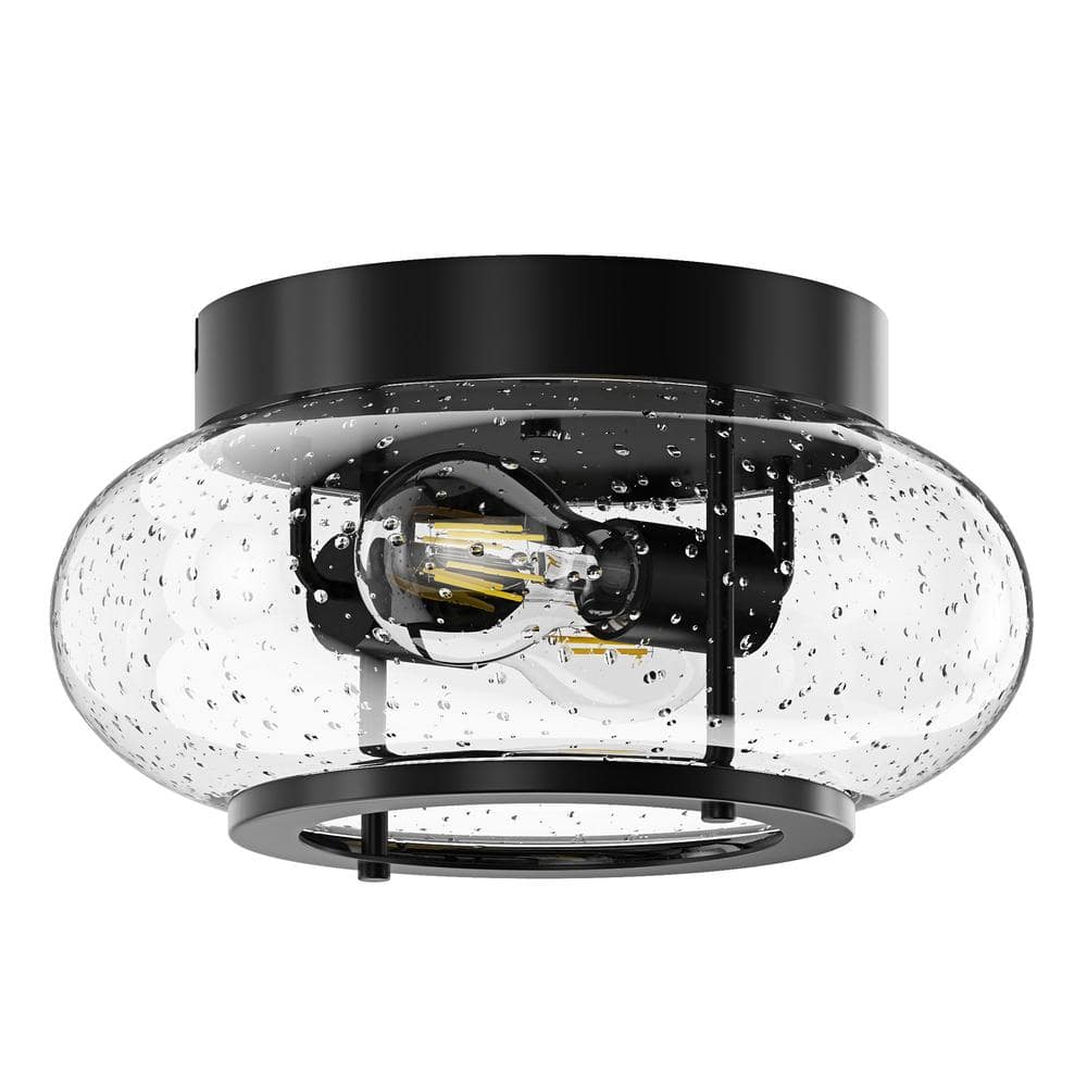 aiwen 12 in. 2Light Industrial Matte Black Metal Flush Mount Farmhouse