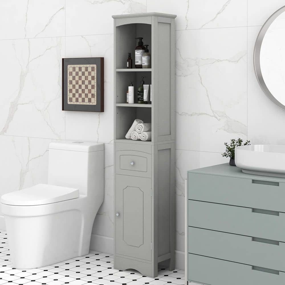 14 in. W x 9 in. D x 67 in. H Gray MDF Linen Cabinet with Adjustable Shelf in Gray price history on PriceWatchPro