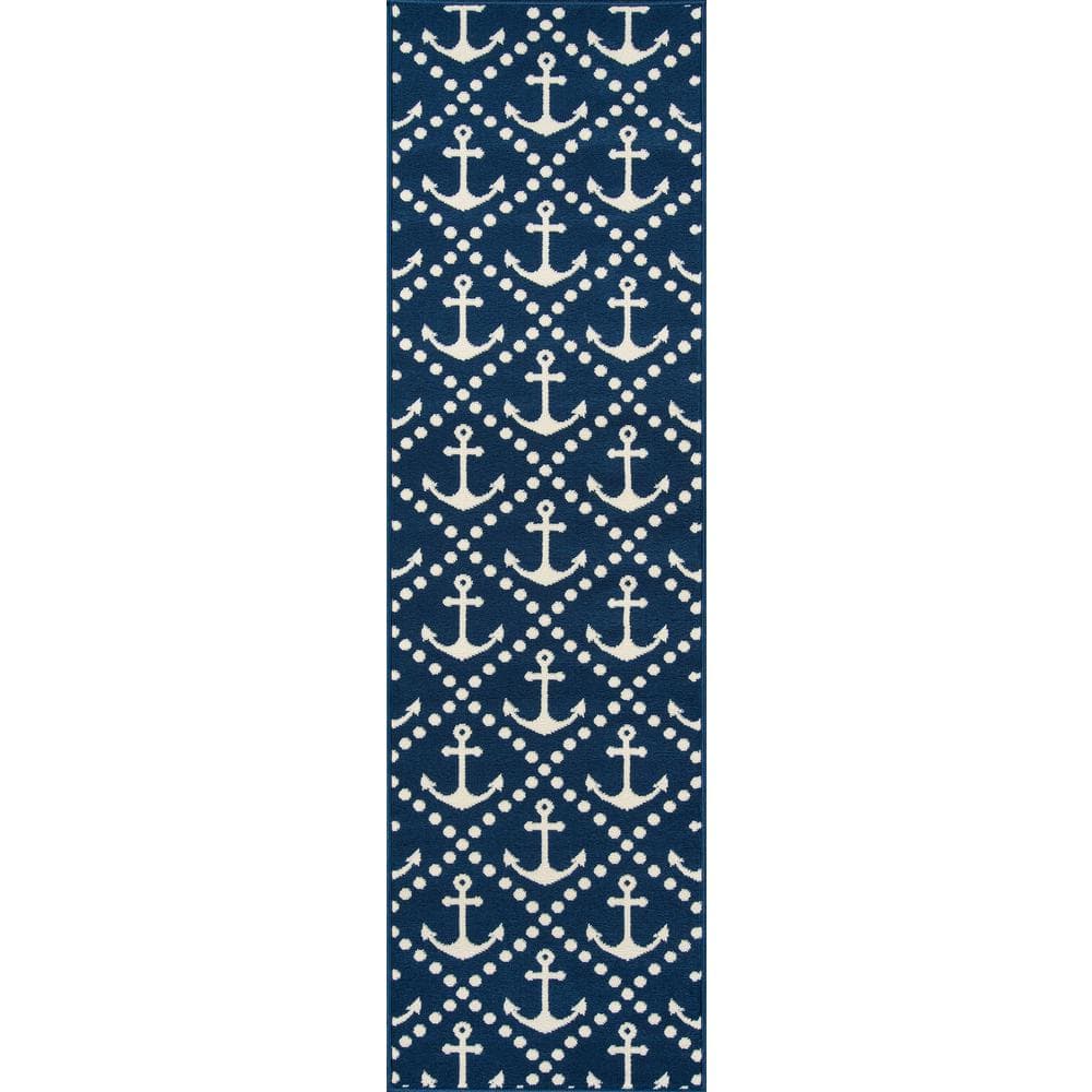Momeni Baja Anchors Navy 2 ft. 3 in. x 7 ft. 6 in. Indoor/Outdoor