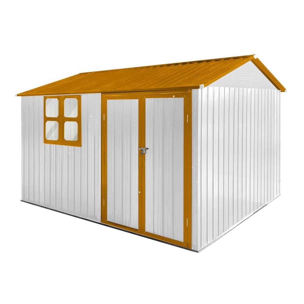 White Yellow 10 ft. W x 8 ft. D Metal Garden Shed Outdoor Storage Shed with Window for Tools, Bikes (80 sq. ft.) price history on PriceWatchPro