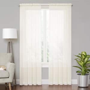Voile Ivory Solid Polyester 59 in. W x 54 in. L Sheer Single Rod Pocket Curtain Panel