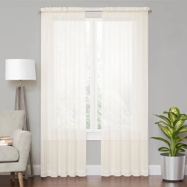 Vue Voile Ivory Solid Polyester 59 in. W x 54 in. L Sheer Single Rod Pocket Curtain Panel