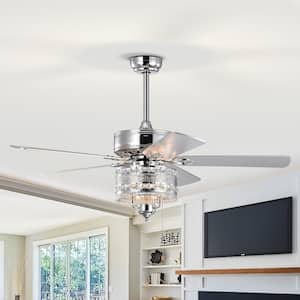 52 in. Indoor Downrod Mount Crystal Chrome Ceiling Fan with Light Kit and Pull Chain