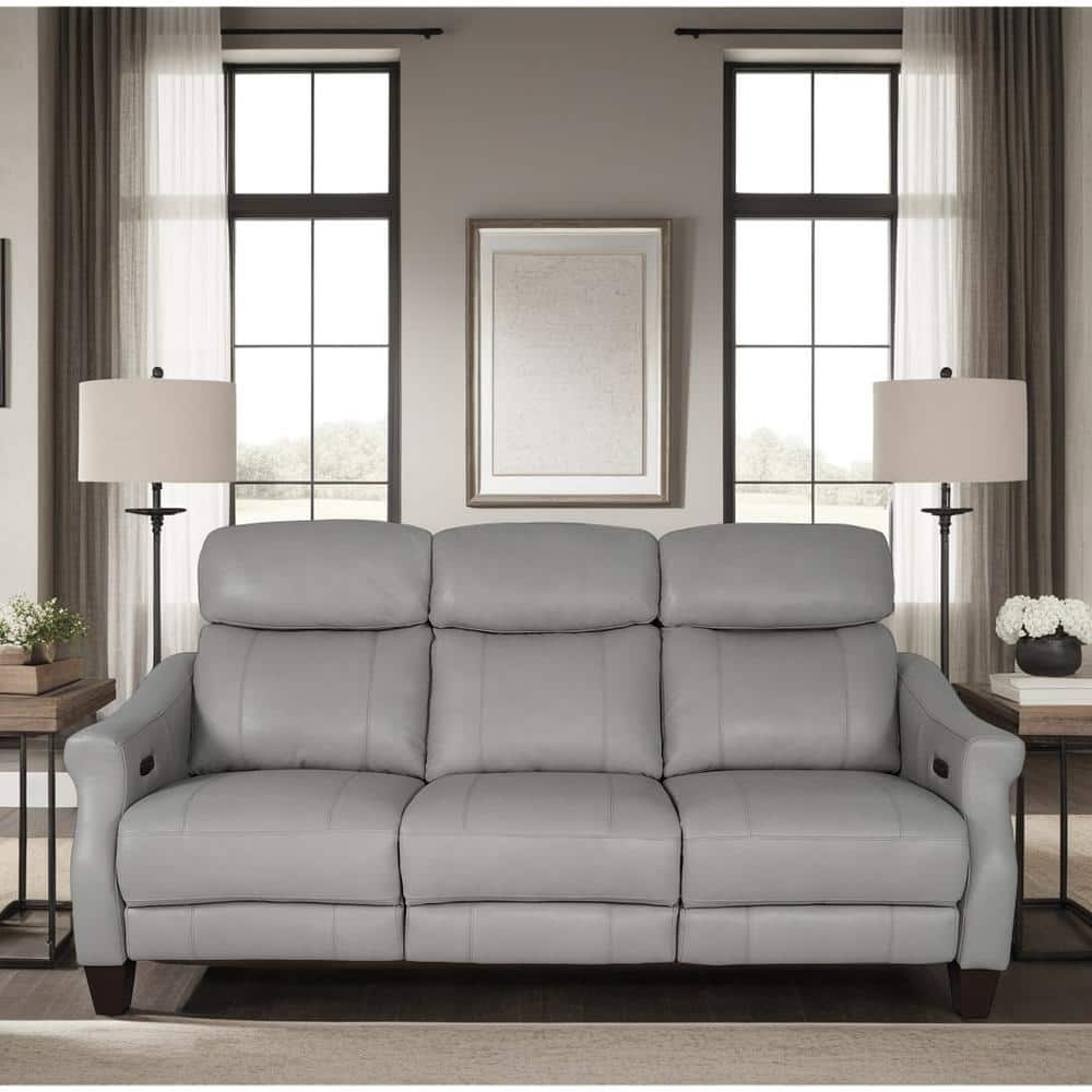 Felicity 84" Silver Faux Leather Reclining Sofa with USB Ports