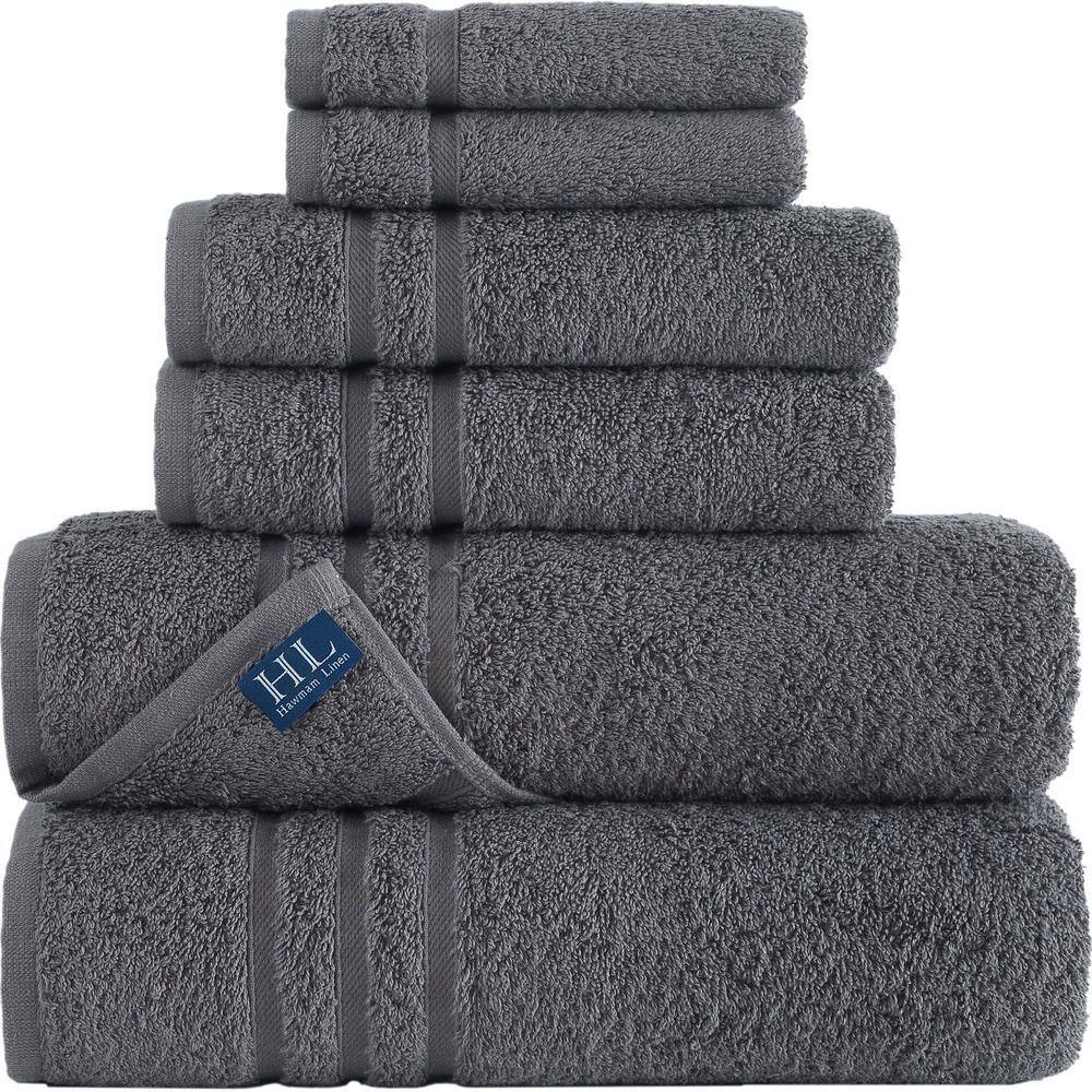 Hammam Linen 6Piece Grey Turkish Cotton Bath Towel Set SN553ST06 The
