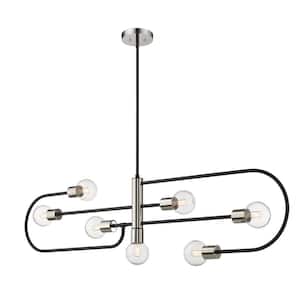 Neutra 7-Light Matte Black Plus Polished Nickel Chandelier with Glass Shade