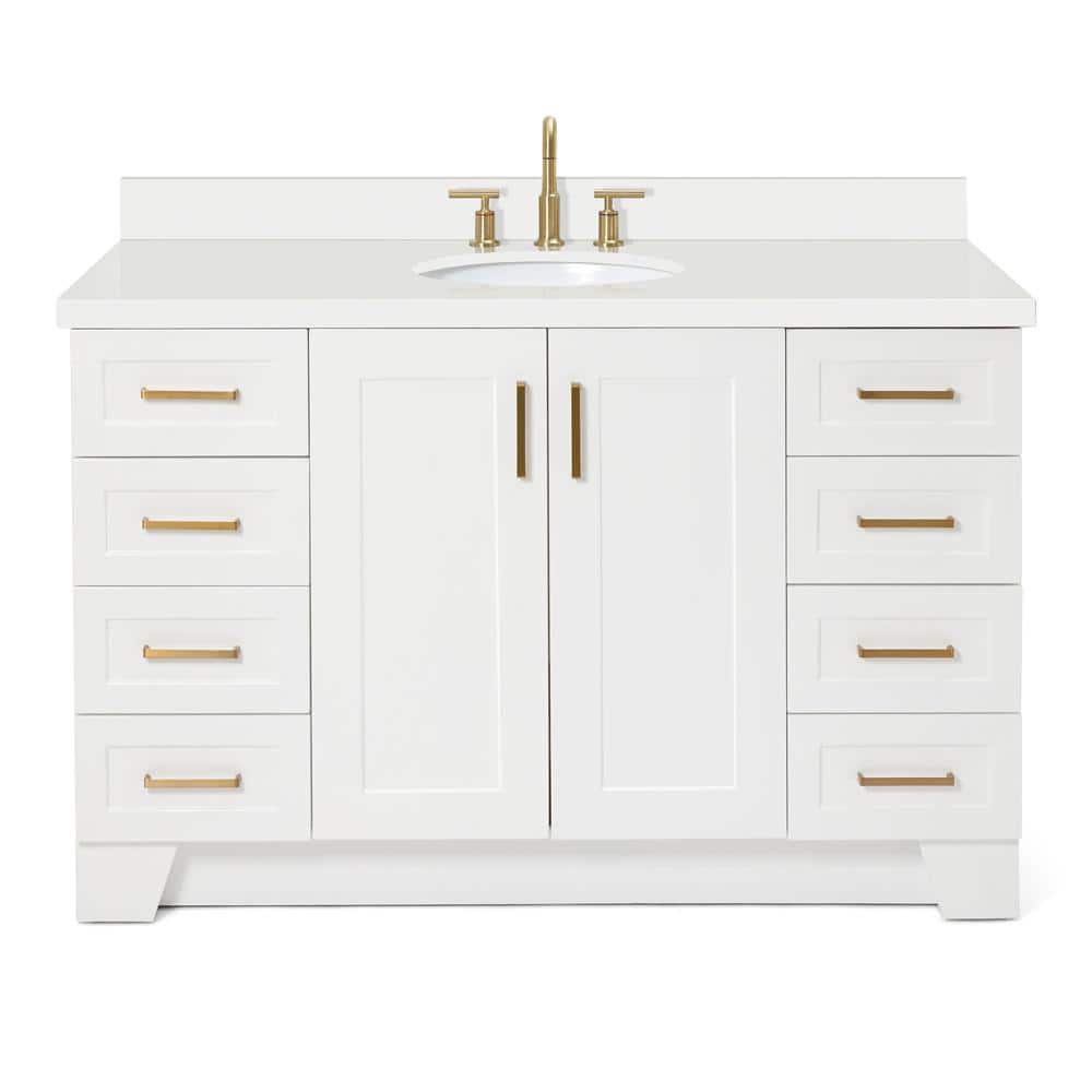 Taylor 55" White Quartz Single Sink Vanity with Brass Hardware