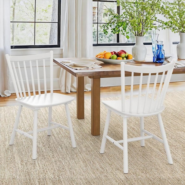 LUE BONA Winston White Windsor Dining Chair Farmhouse Wooden Spindle Back Dining Chair Side Chair for Dining Room Set of 2 YB 153 02HD The Home Depot