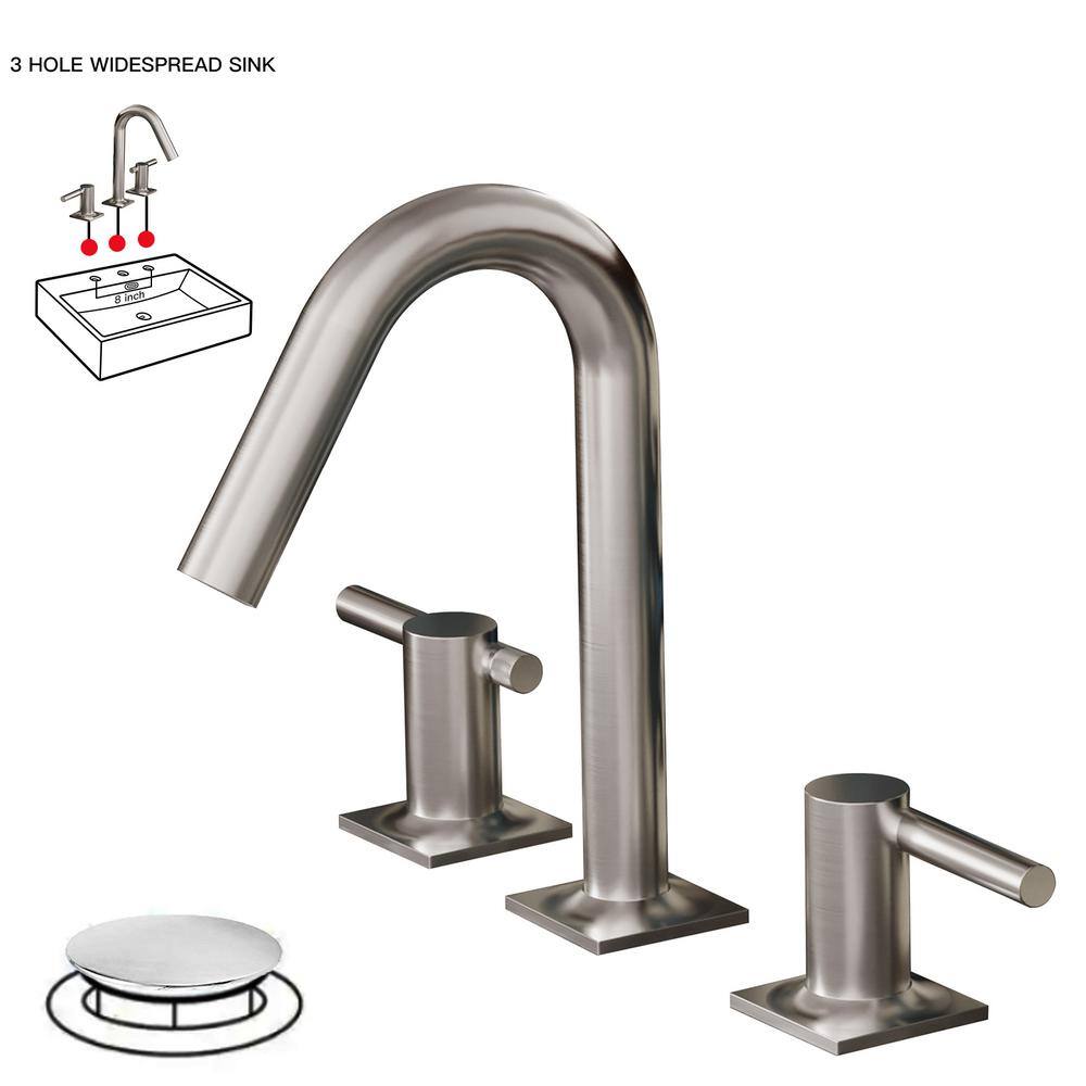 BWE 8 in. Widespread Double Handle HighArc Bathroom Faucet Water