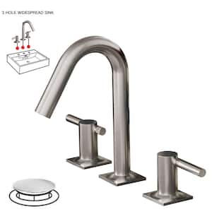 8 in. Widespread Double Handle High-Arc Bathroom Faucet Water-Saving With Drain Kit In Brushed Nickel
