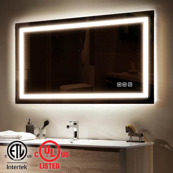 TOOLKISS Classic 40 in. W x 24 in. H Rectangular Frameless Anti-Fog LED Light Wall Bathroom Vanity Mirror Front Light