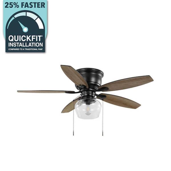 Hampton Bay Stoneridge 52 in. Indoor/Outdoor LED Matte Black Hugger Ceiling Fan with Light Kit Included