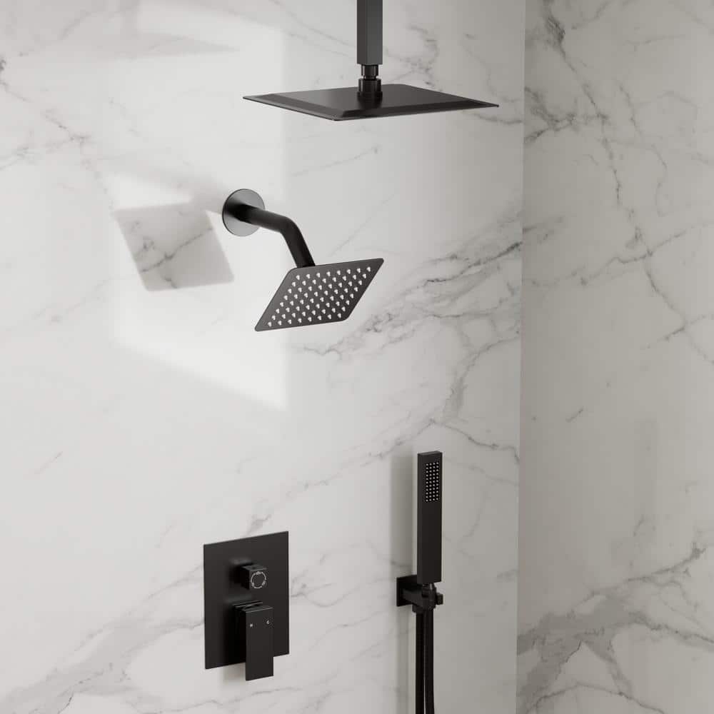 Matte Black Dual Shower Head System with Handheld Unit