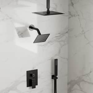 3-Spray 10 and 6 in. Dual 3 in 1 Ceiling Mount Fixed and Handheld Shower Head 2.5 GPM in Matte Black Valve Included