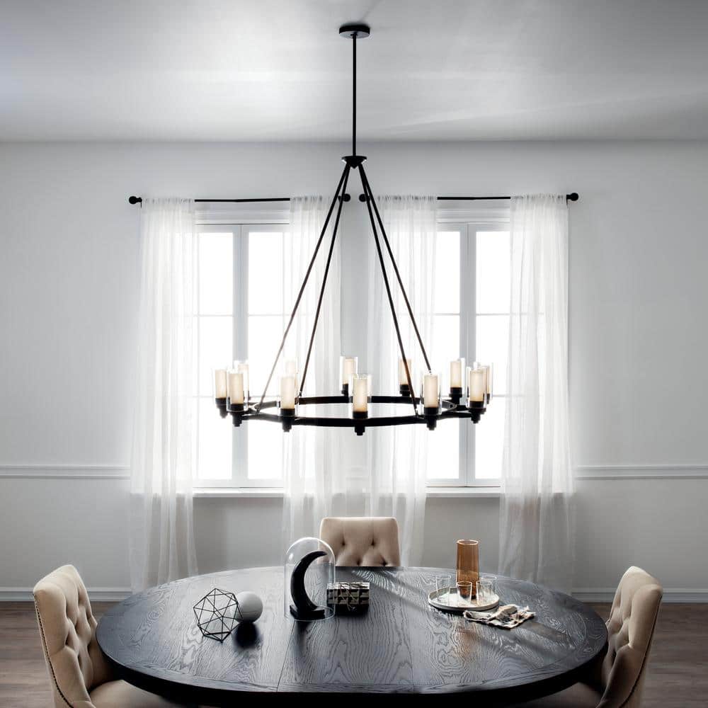 Circolo 41" Olde Bronze 12-Light Round Chandelier with Clear and Umber Glass