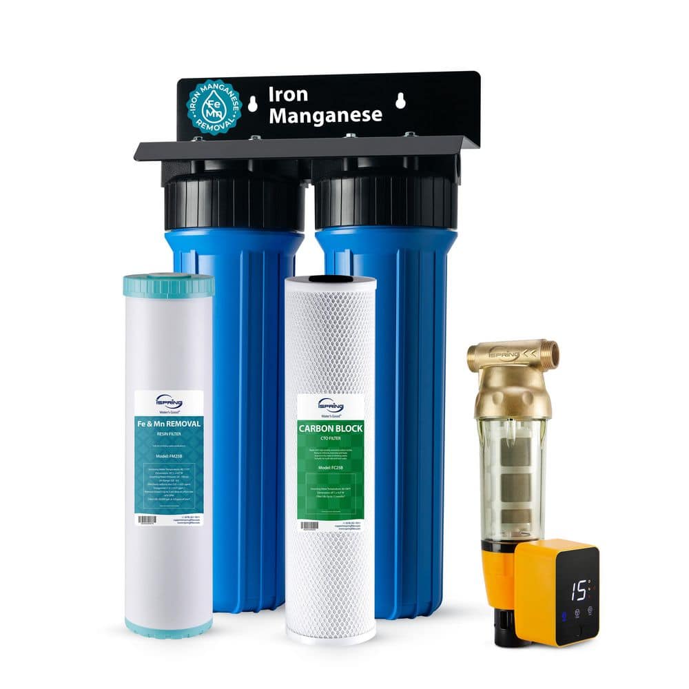 WGB22BM Whole House Water Filter w/WSP100ARB Auto-Flushing Spin Down Filter, Reduces Iron, Manganese, Chlorine, Sediment