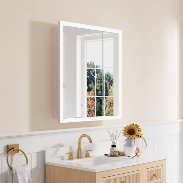 ANGELES HOME 30 in. W x 32 in. H Rectangular Aluminum Medicine Cabinet with Mirror, Anti-Fog, 3-Color, 3 x Magnifier, Soft Close Door