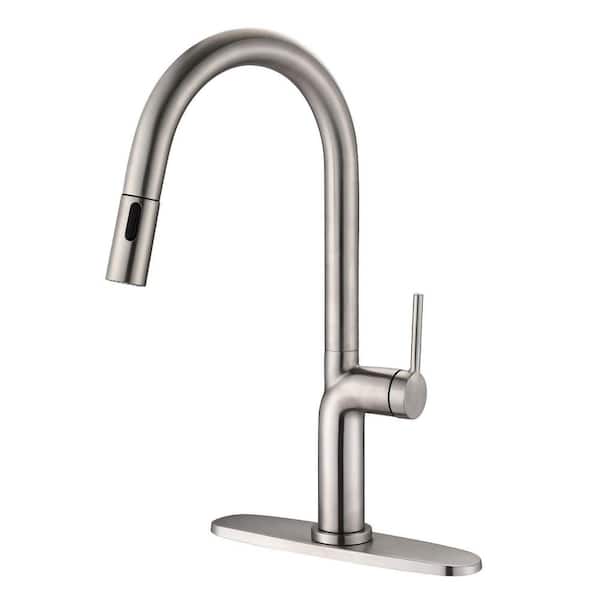 CASAINC Single Handle Pull Down Sprayer Kitchen Faucet in Brushed Nickel