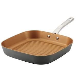 Home Collection 11.25 in. Hard-Anodized Aluminum Nonstick Grill Pan in Charcoal Gray