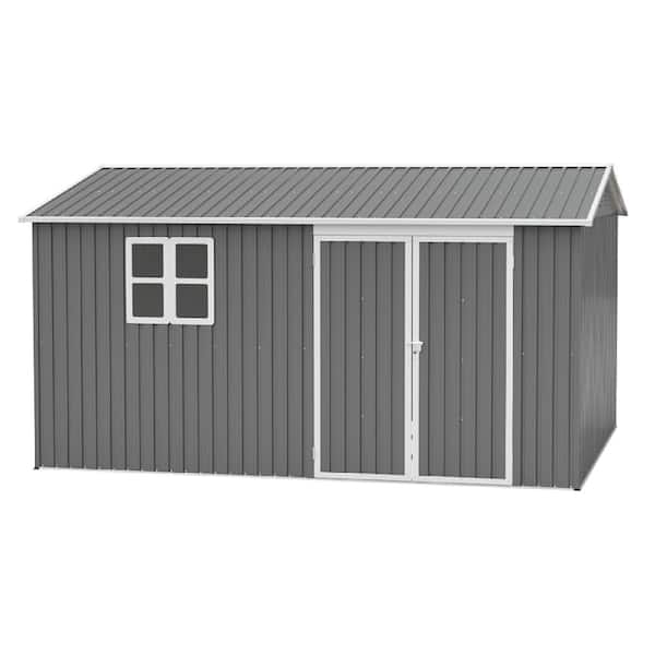 12 ft. x 10 ft. Gray Large Steel Storage Tool Shed with Window, Lockable Doors & Sloped Roof