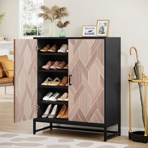 Sabina 39.37 in. H x 31.5 in. W Black Wood and Metal Shoe Storage Cabinet with 5 Tier Removal Shelves