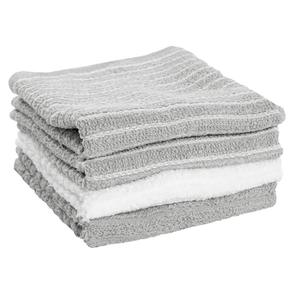 Microfiber Kitchen Towels - Super Absorbent, Soft and Solid Color Dish  Towels, 8 Pack (Stripe Designed Grey and White Colors), 26 x 18 Inch (Grey)