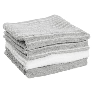 Gray Cotton Terry Horizontal Stripe Bar Mop Kitchen Towel Set of 4