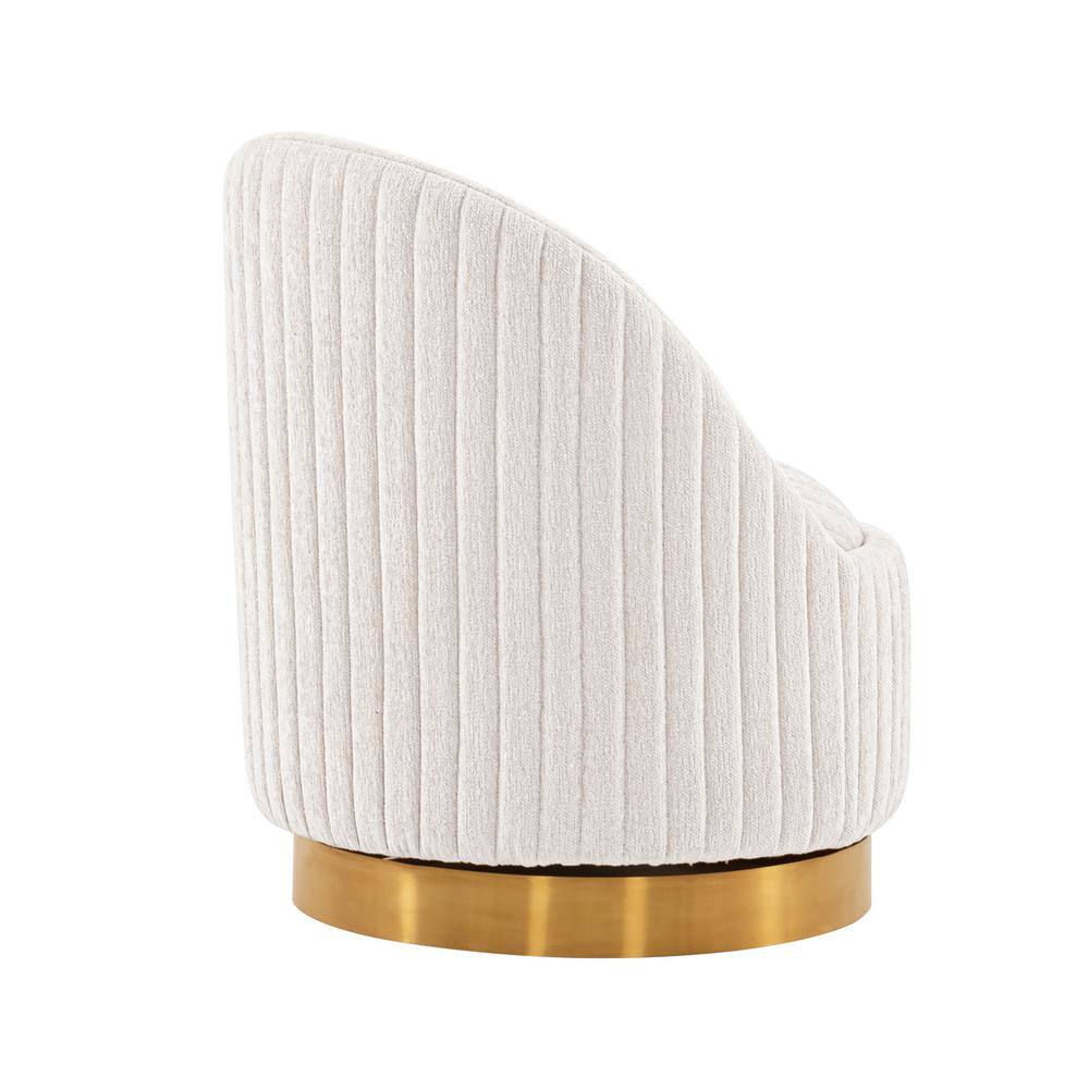 Cream Boucle Swivel Barrel Chairs with Gold Base, Set of 2