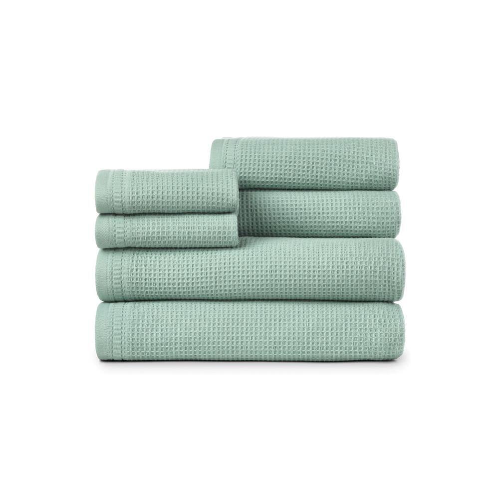 Caro Home 6-Piece Dakota Green Waffle Cotton Towel Set 6PC2377T43148 ...