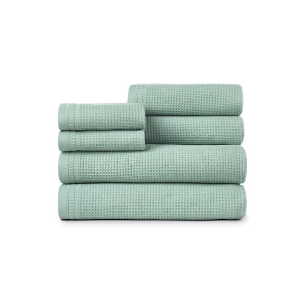 6-Piece Dakota Green Waffle Cotton Towel Set