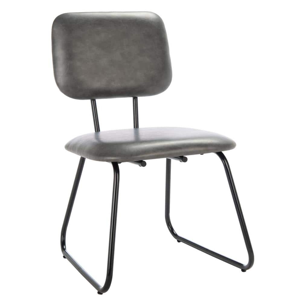 Gray Leather Upholstered Side Chair with Metal Frame, Set of 2
