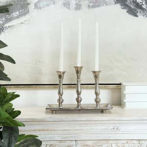 9 in. Silver Aluminum 3 Candle Candelabra with Candle Plate